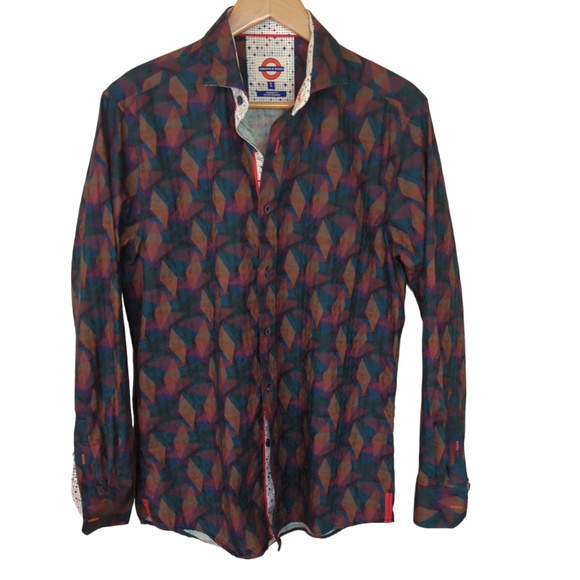 Jermyn & Bond Men’s Button Down Flip Cuff Geometric Print Shirt - Picture 1 of 13
